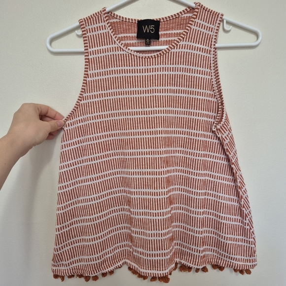 W5 Women’s Bohemian Orange White Striped Sleeveless Top with Tassel Hem – Size M - Picture 1 of 4